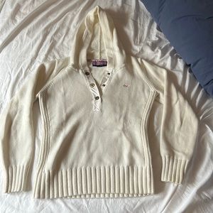 Vineyard Vines hooded off white cream sweater